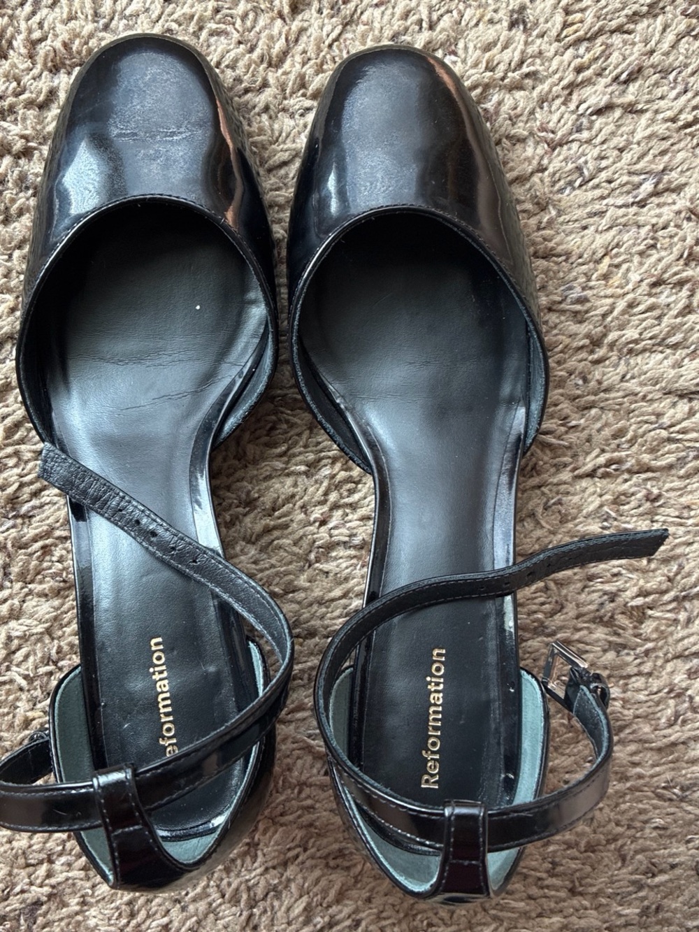 Reformation Black Patent Ankle-Strap Block Heels mary jane - Picture 2 of 5